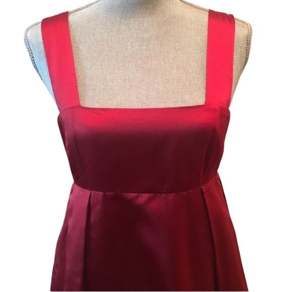 VTG DKNY 90s Bubble Dress Red Silk Scarlet Tank Empire Waist Balloon Pockets 8 - Picture 3 of 16